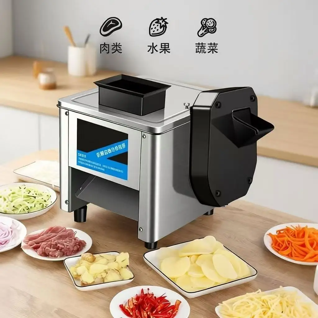 New Commercial Automatic Dual Inlet Meat Slicer, Copper Core Motor Fresh/Frozen Cutter for Chicken Fillet, Breast,