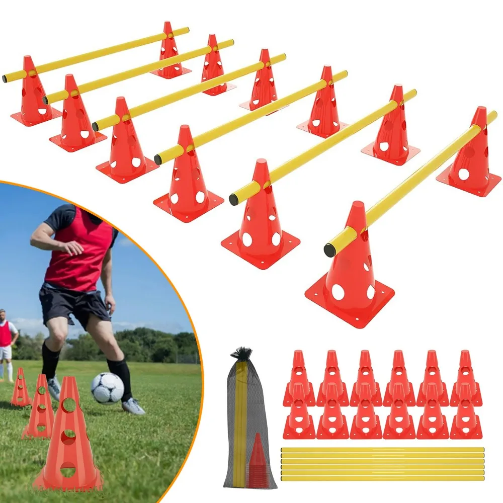 Agility-Ausrüstung für Hunde, Trainingshürden zur Koordinationsverbesserung, höhenverstellbar mit 12 roten Hürden + 6 Querstangen, für Indoor- und Outdoor-Übungen für Hunde, Pferde, Fußball