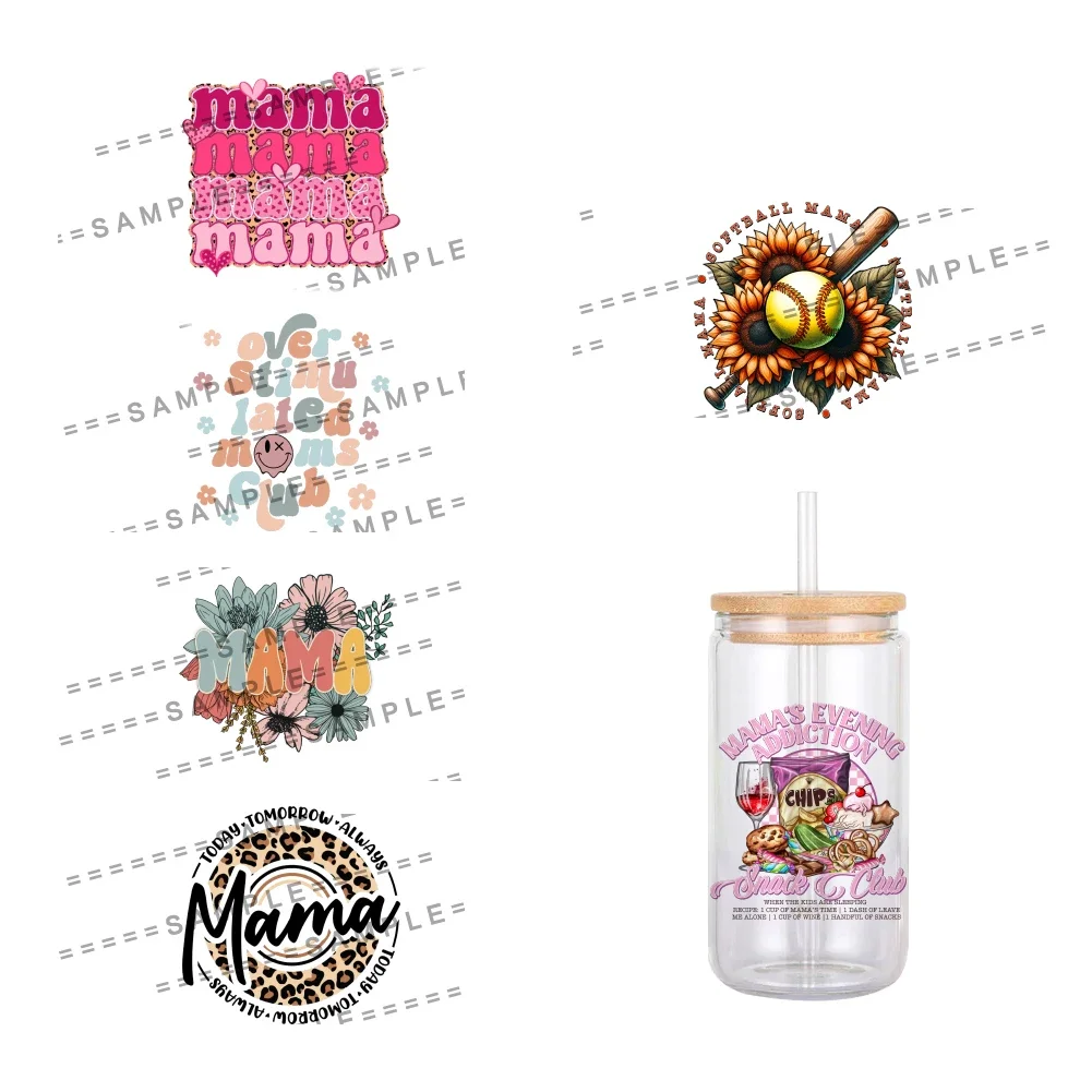 11x12cm Love Mama's Day Pattern UV DTF Transfer Sticker Waterproof Transfers Decals For 16oz Glass Cup Wrap Stickers