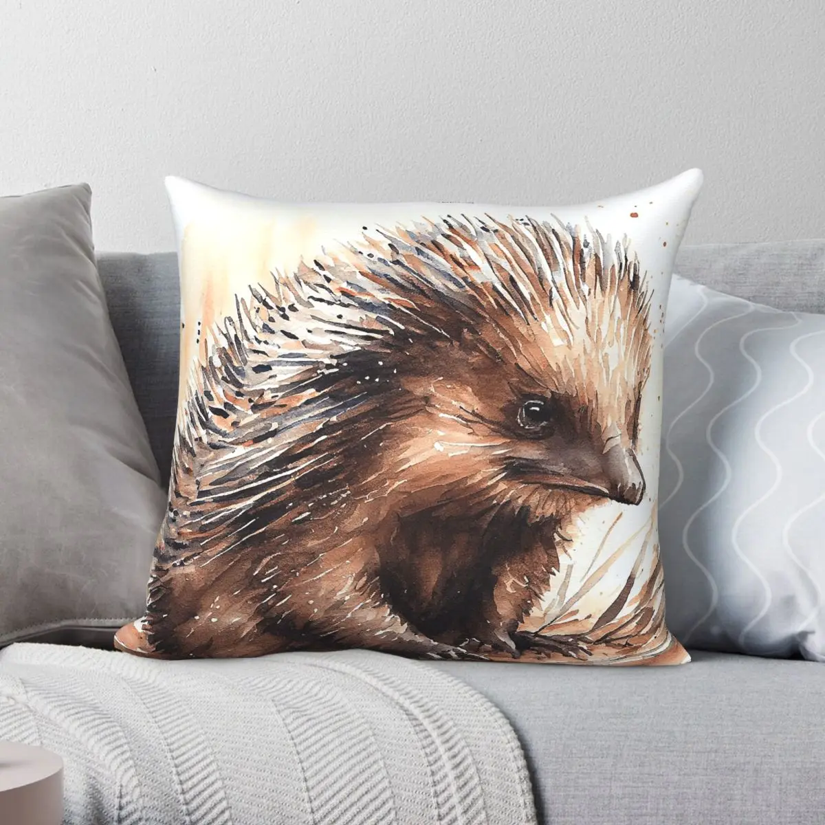 Australian Echidna Square Pillowcase Polyester Linen Velvet Printed Zip Decor Sofa Seater Cushion Case