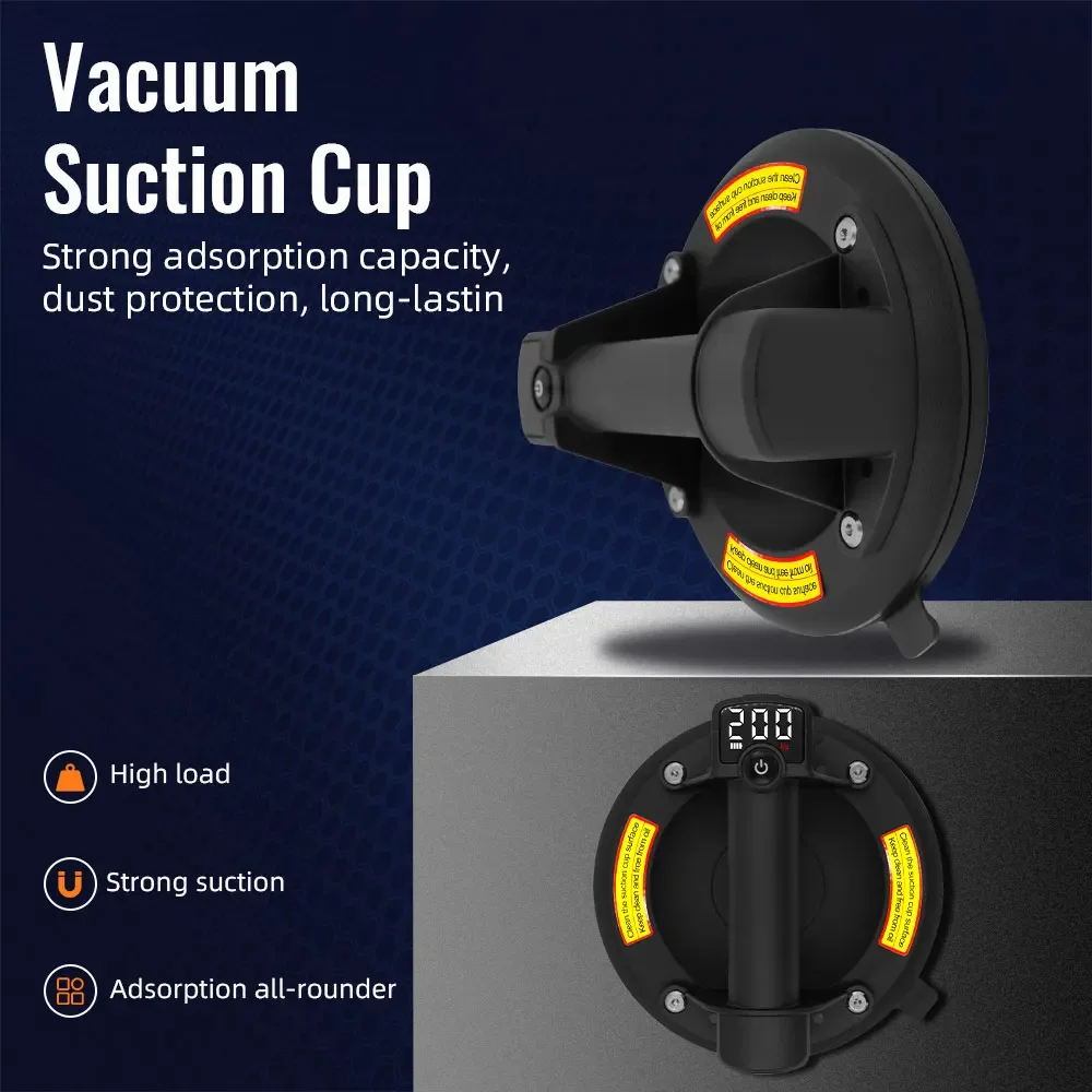 200KG 1800 Mah Load Electric Vacuum Suction Cup Display Heavy-Duty Hand-held Strong Suckers Air Pump Granite Glass Tile Lifter