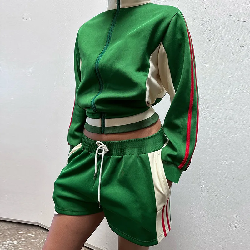 Fashion Women's Long Sleeve Jacket shorts casual suit women 2024 Street Two 2 Piece  Sets Outfit Trouser Contrast embroidered