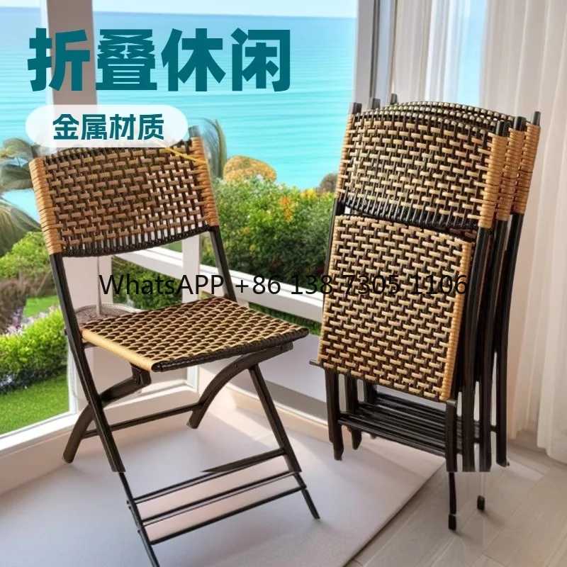 

Handmade rattan folding outdoor balcony living room comfortable selection table and chair rattan chair chair simple camping