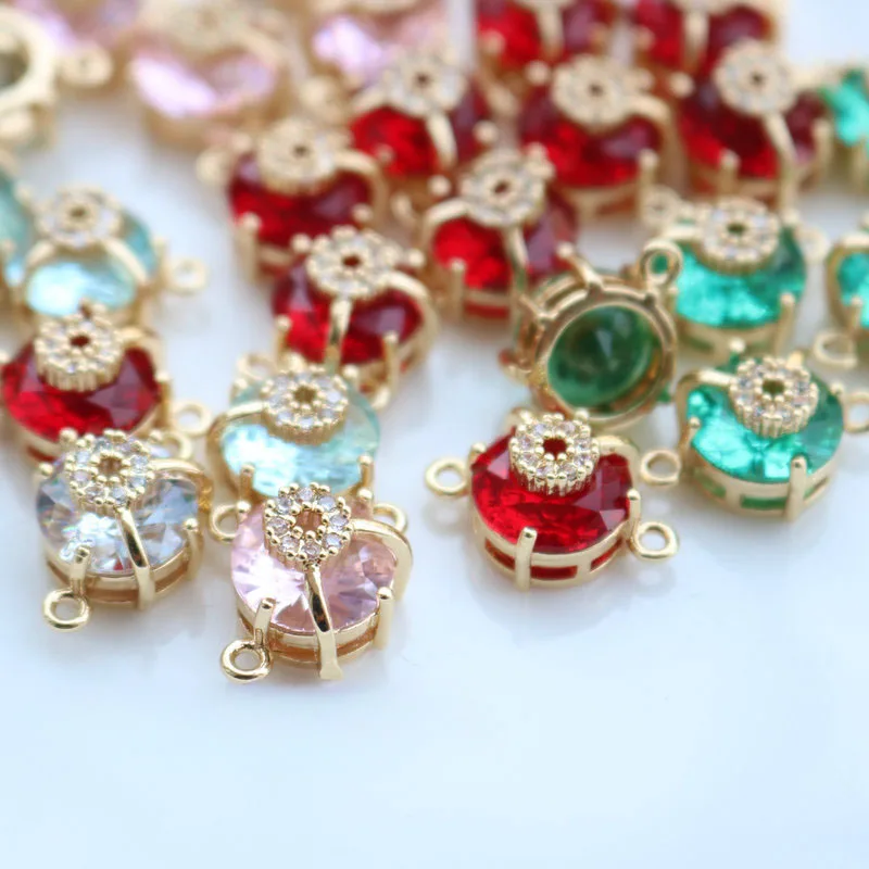 10 قطعة/الحقيبة خمر النحاس مطلي 18K الذهب مع كريستال زجاج دائري حلقة مزدوجة موصل DIY بها بنفسك صنع المجوهرات الملحقات