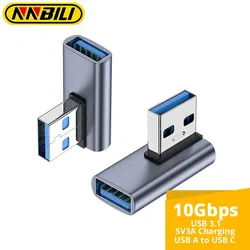 NNBILI 90 Degree USB 3.1 Adapter 1-2 Pack Left Angle USB A Male to Female Converter Extender for PC Laptop USBA Charger and More