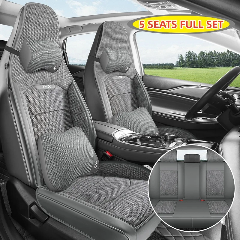 (Luxury Edition) 5 Seats in Total, with 2 Soft Headrests and 2 Comfortable Lumbar Supports, Suitable for All Seasons, Comfortable, Breathable, Easy to Care For, Luxurious Linen One-Piece Car Seat Cushion, Wear-Resistant, Fits Perfectly on the Original Car Seats, Front Seat Cushion, Front Storage Pocket Design, Washable and Easy to Maintain, 3D Design Enhances Your Driving Experience, Five Colors Available, Suitable for Various Car Models