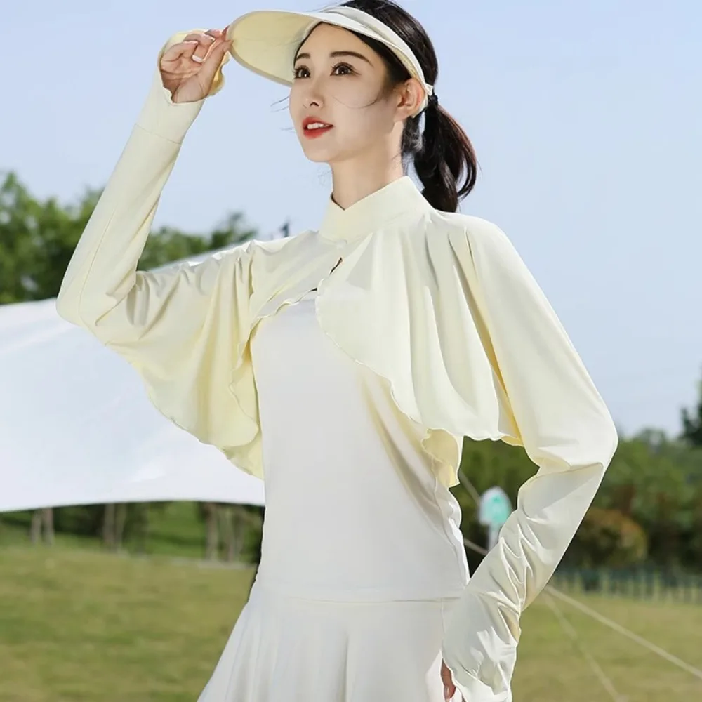 Solid Color Sunscreen Shawl Ice Silk Thin Fabric Thin Crop Top Long Sleeve Sun Protection Long Sleeve Crop Top Sun Protection
