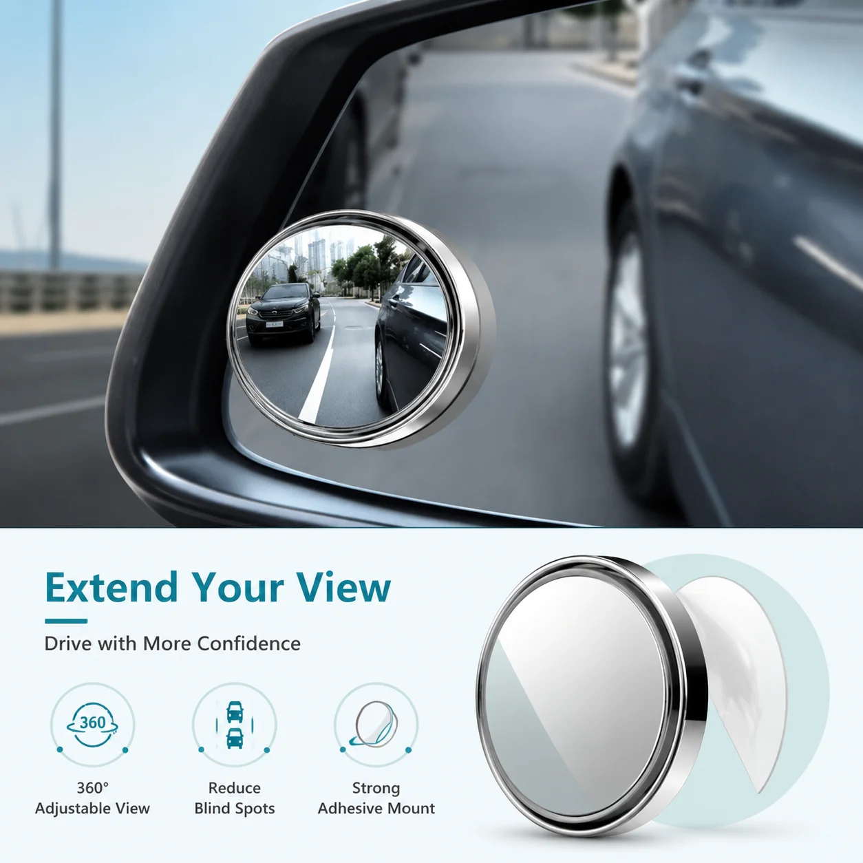 2PCS Car Blind Spot Mirror 360° Adjustable Reduce Blind Spots Lane Change Assistance Wide Angle Car Mirror Strong Adhesive