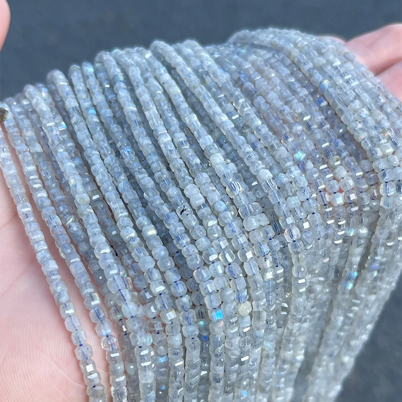 2.5 مللي متر حجر القمر الرمادي الطبيعي الأوجه مربع حبة فضفاض حبة مكعب حبة لصنع المجوهرات سوار ذاتي الصنع إكسسوارات عقد #4