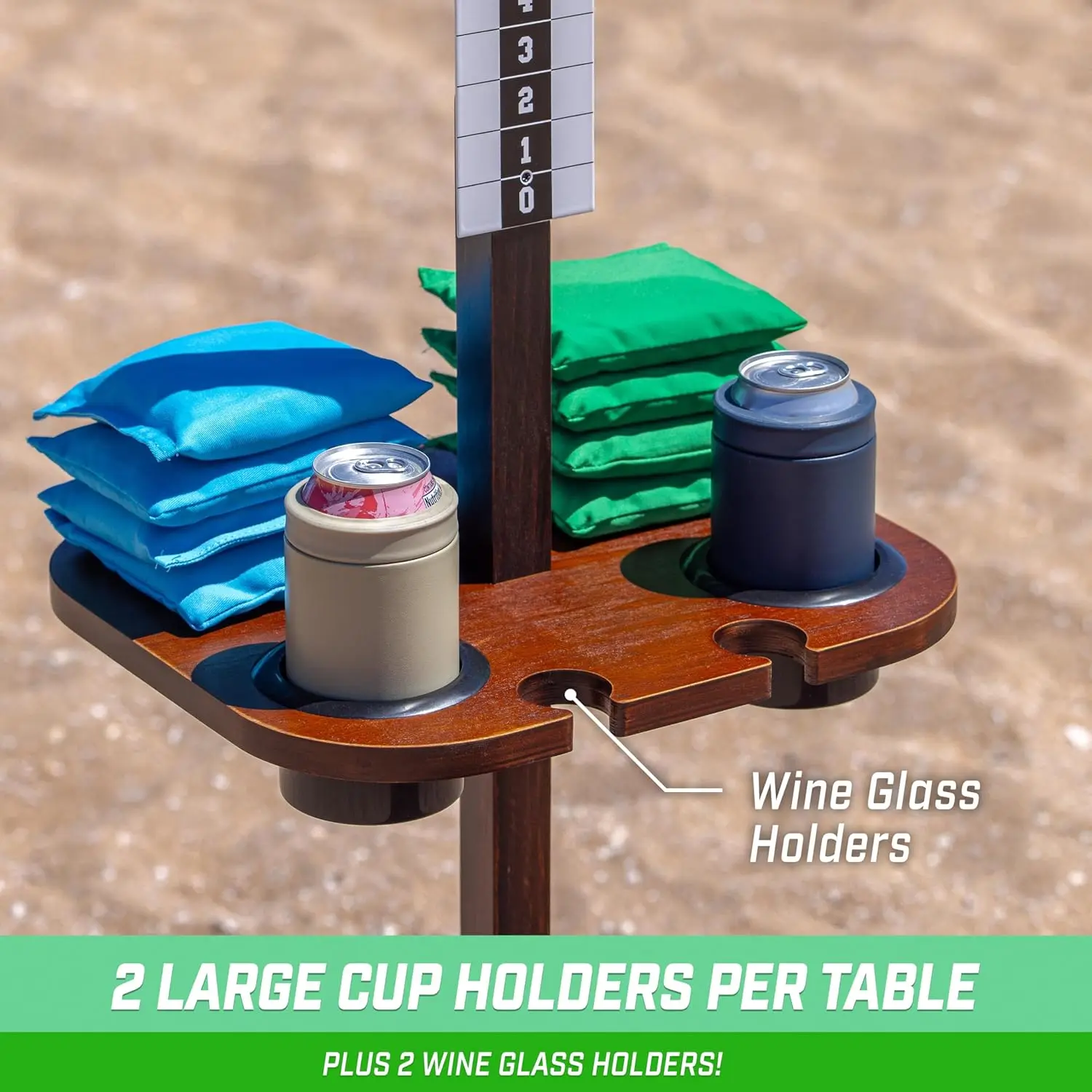 Set of 2 Outdoor Scoreboard Tables with Drink Holders - Perfect Score Tracker Accessory for Backyard Cornhole and Yard Games