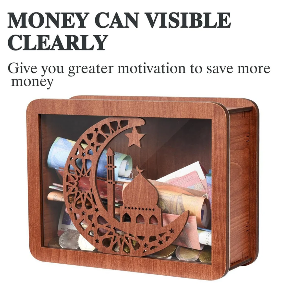 Wooden Piggy Bank for Adult Kids, Money Box with Counter, Money Saving Tin, Reusable Money Box with Counting Target-A