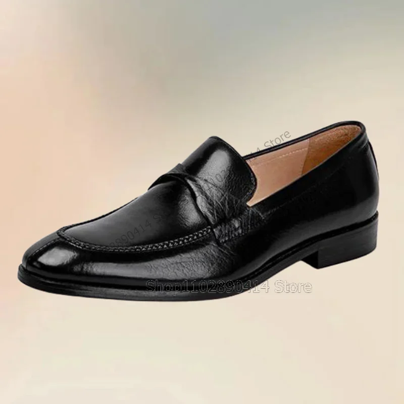 Brown Black Sewing Design Low Top Men Loafers Fashion Slip On Male Shoes Luxurious Handmade Party Banquet Office Men Dress Shoes - view 6