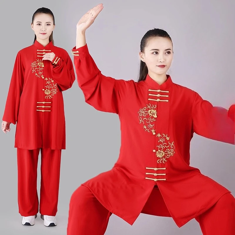 Chinese Style Kung Fu Suit Tai Chi Martial Arts Clothing Embroidery Wushu Morning Exercise Team Tai Chi Stage Performance
