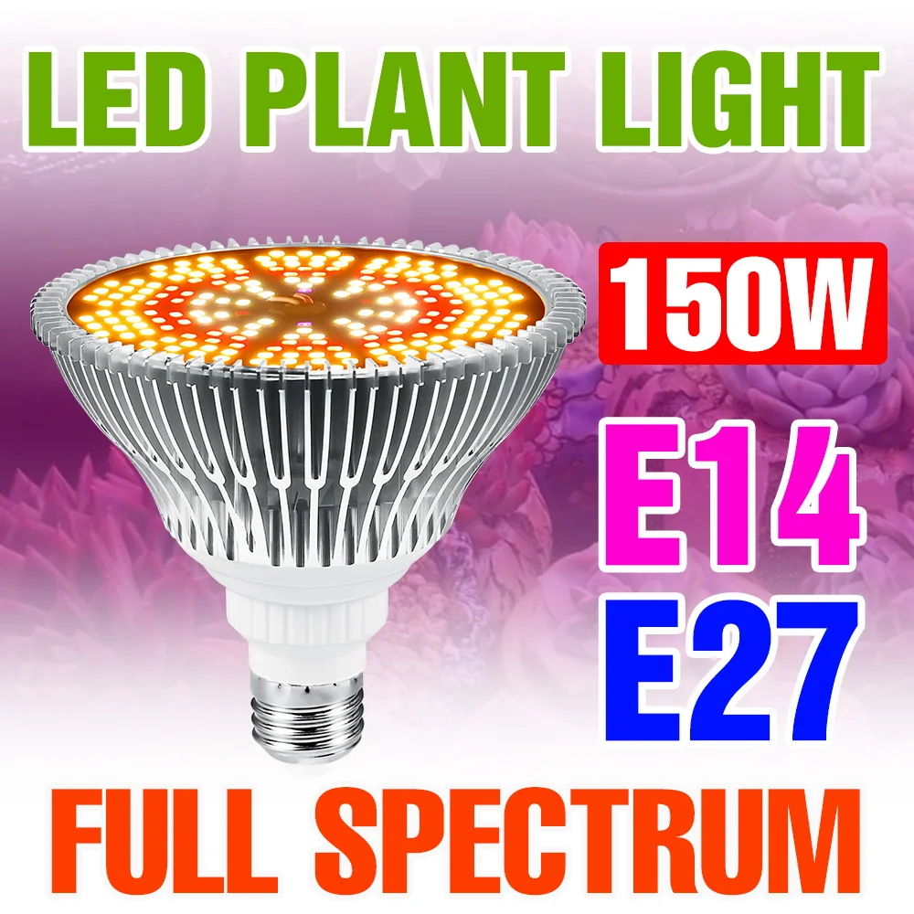 150 واط LED E27/E26 تنمو ضوء لمبة AC220V الطيف الكامل زراعة مصباح E14 110 فولت ل صندوق النمو الداخلي بوعاء زهرة نبات عصاري