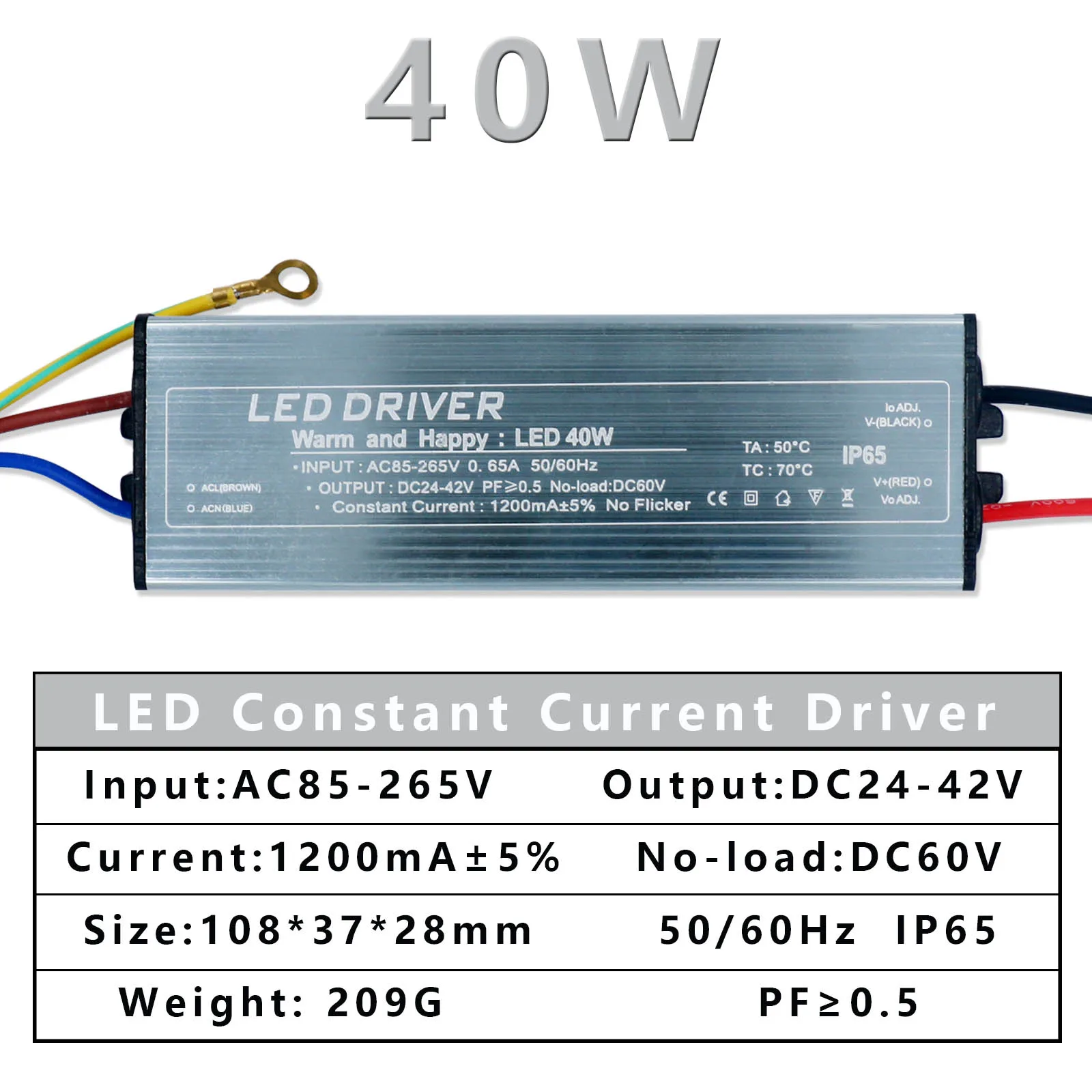 5W 10W 20W 30W 40W 50W LED Lighting Transformer AC85-265V DC24-42V Waterproof IP65 Isolated Constant Current Driver Power Supply