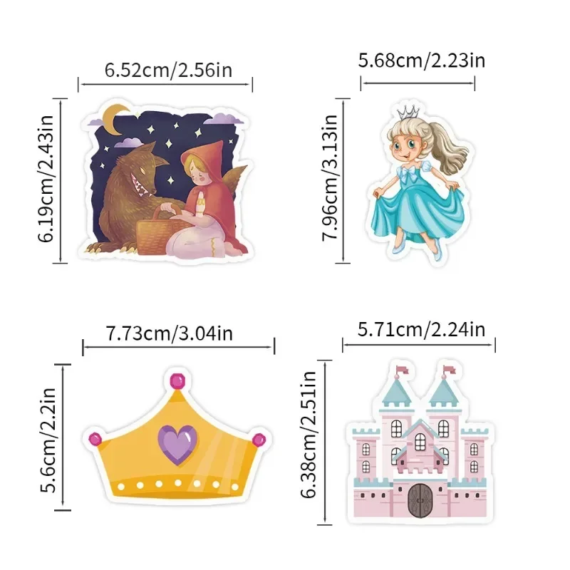 50pcs/bag Cartoon Cute Princess Series Crown Stickers Waterproof Paster for Phone Case Hand-account Children Sticker Toy