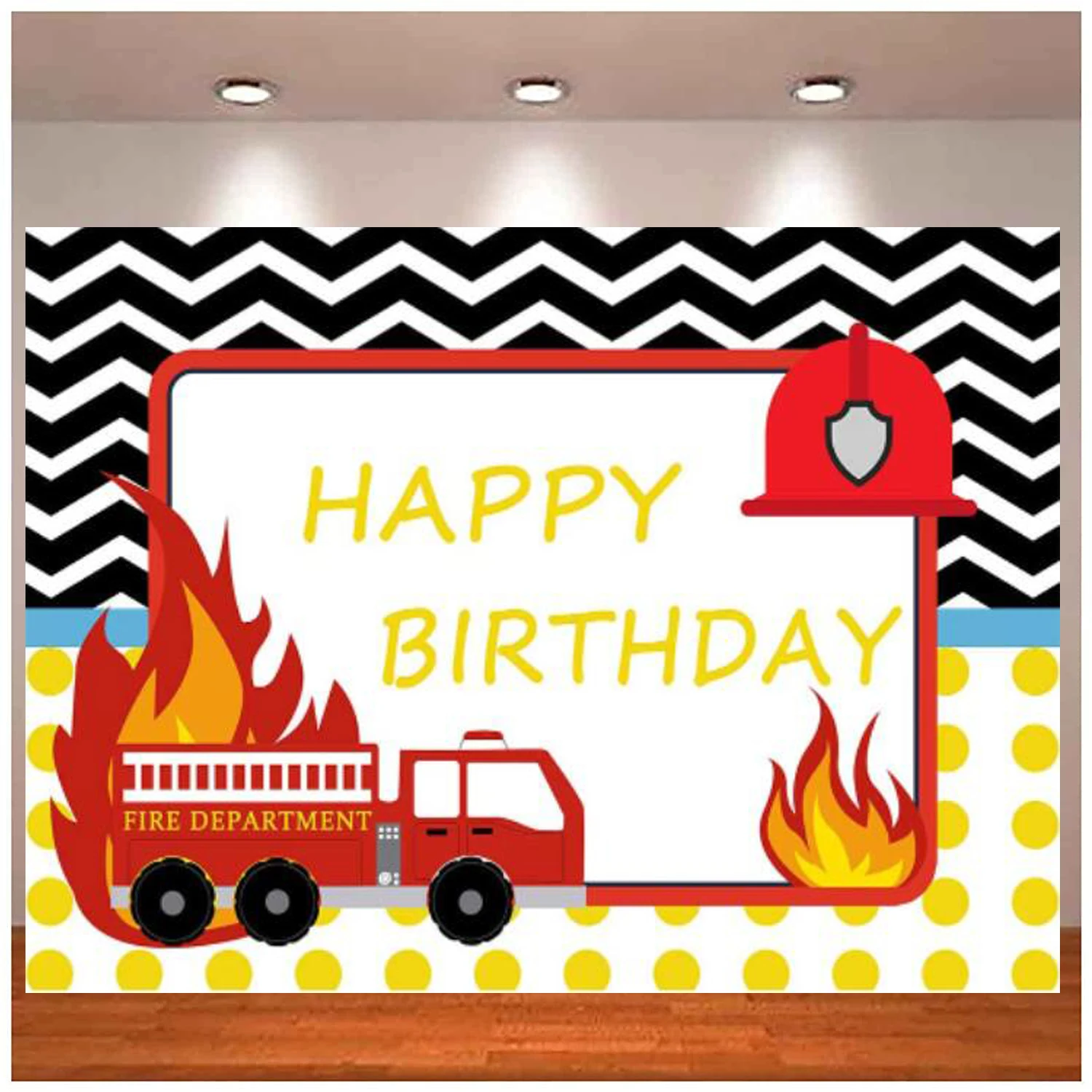 

Photography Backdrop Fire Cap Fireman Fire Truck Firefighter Boy Birthday Party Background Decorations Kids Cake Table Banner