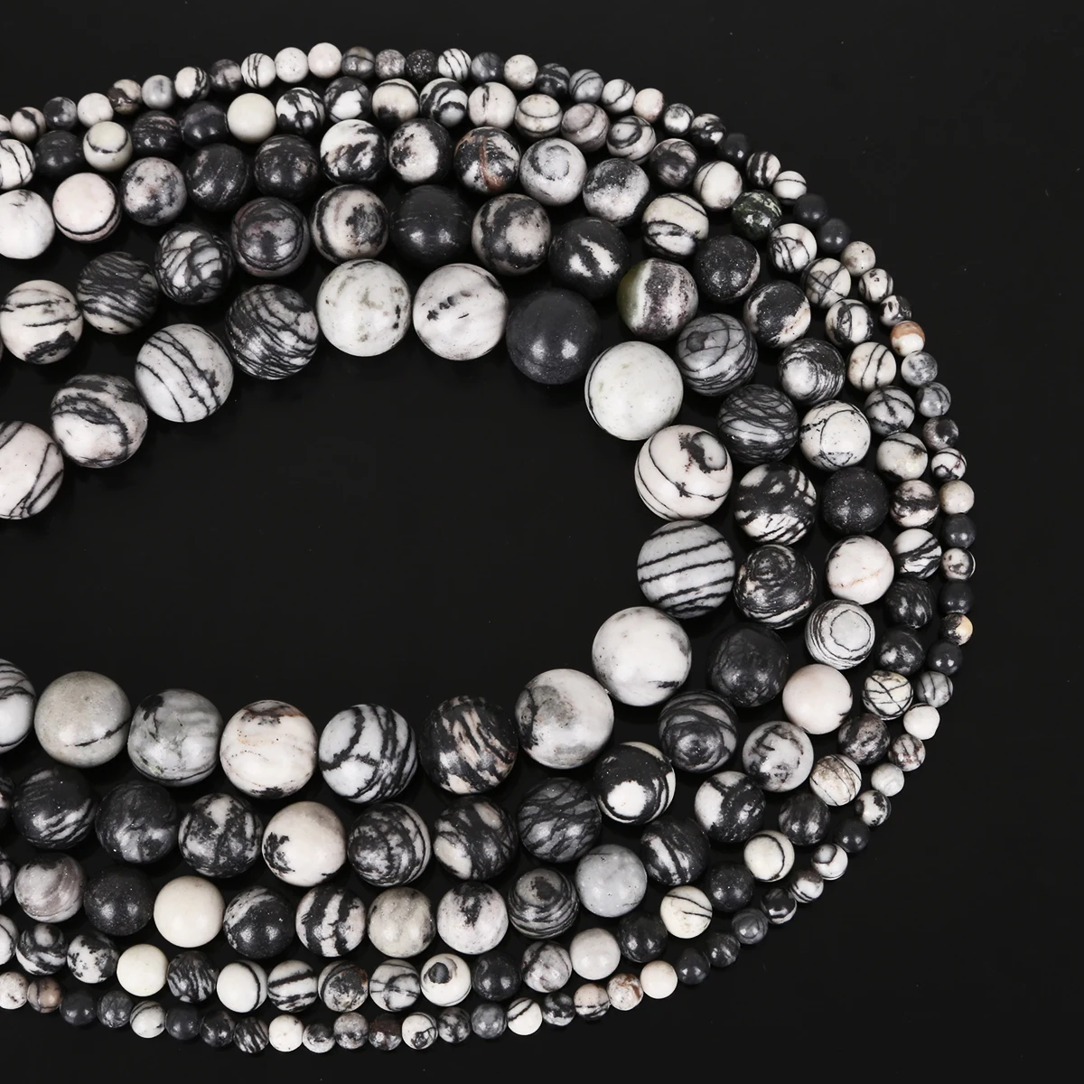 Natursteinperlen mit schwarzen Netzwerkstreifen, runde lose Abstandsperlen für die Schmuckherstellung, DIY-Armband, Halskette – Detail 1
