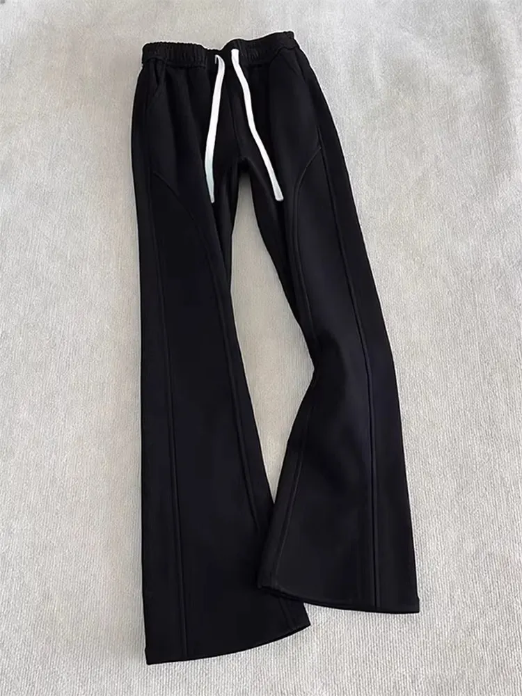 Black Slant Cut Knife  Straight Leg Men's Sweatpants Spring Slimming American Style Sporty Trousers Fashionable Youthwear