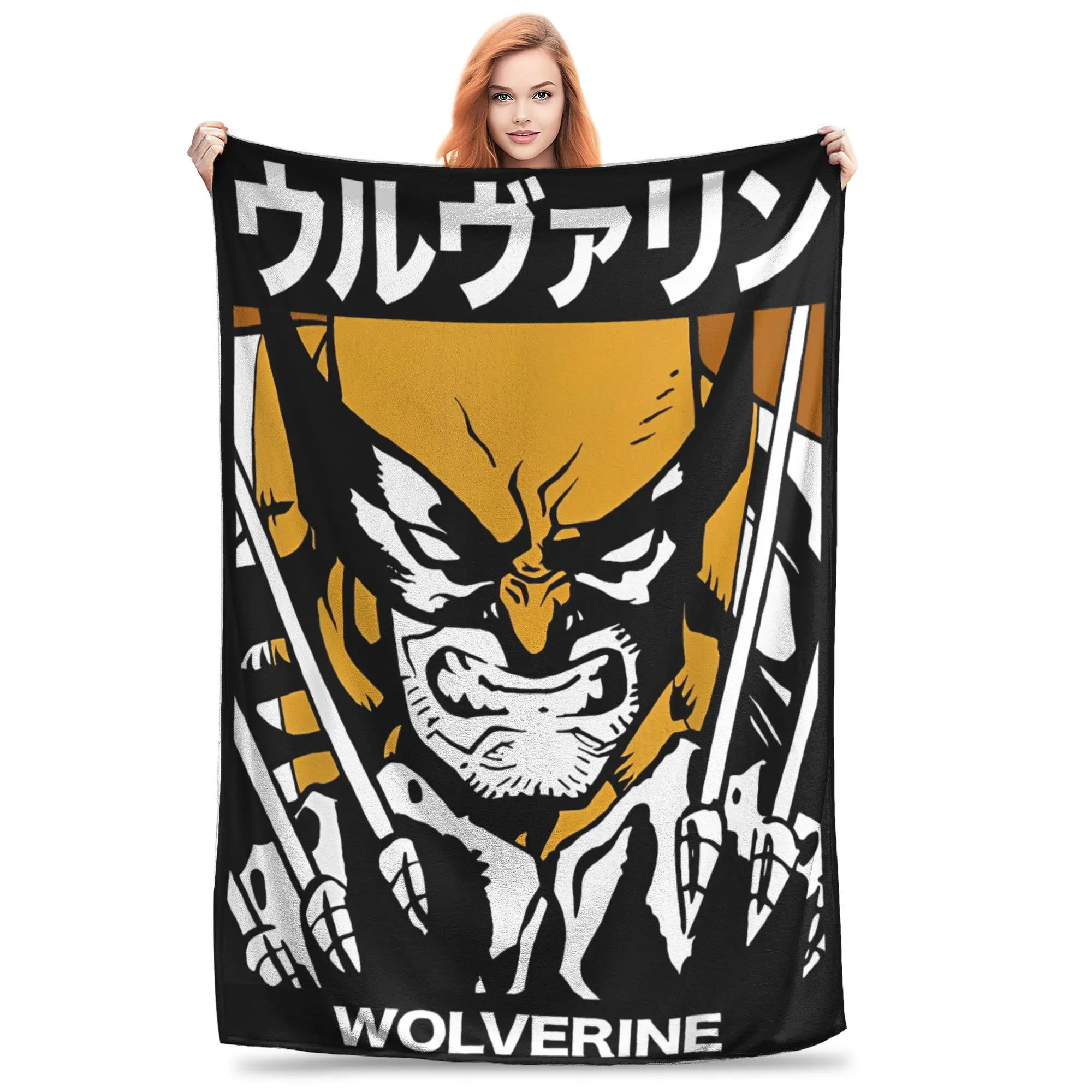 X-Men Wolverine Kanji Blades Pose Throw Blanket for Couch  Fuzzy Soft Plush Blanket 50x60 Inches Multi-size Bedspread