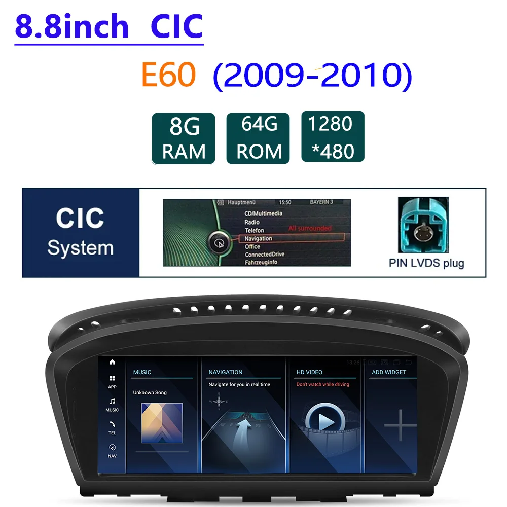 8.8inch Android 14 Voor Qualcomm BMW 5 Serie E60 CCC CIC 2006-2010 Draadloze CarPlay Autoradio GPS navigatie Multimedia Speler