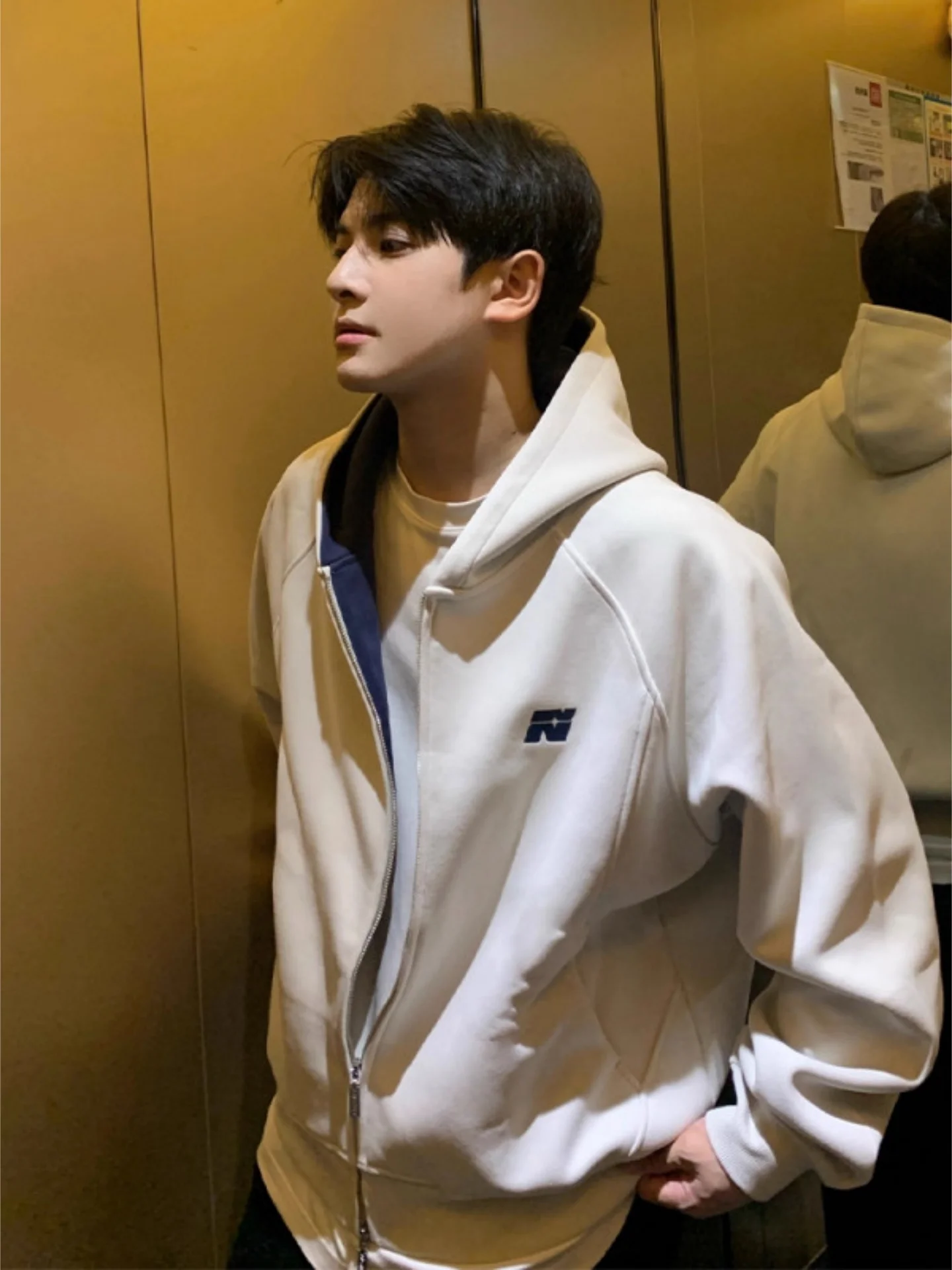 

American Heavyweight Color Blo Letter Open Cardigan Sweatirt Jaet Loose Casual Hooded ex Autumn Winter Faion