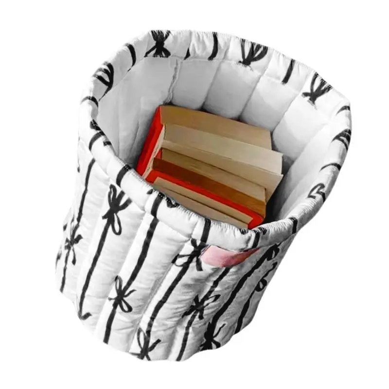 

G6KF Space Saving Efficient Round Storage Basket with Quilted Bowknot Designs Convenient for Household Daily Casual Use