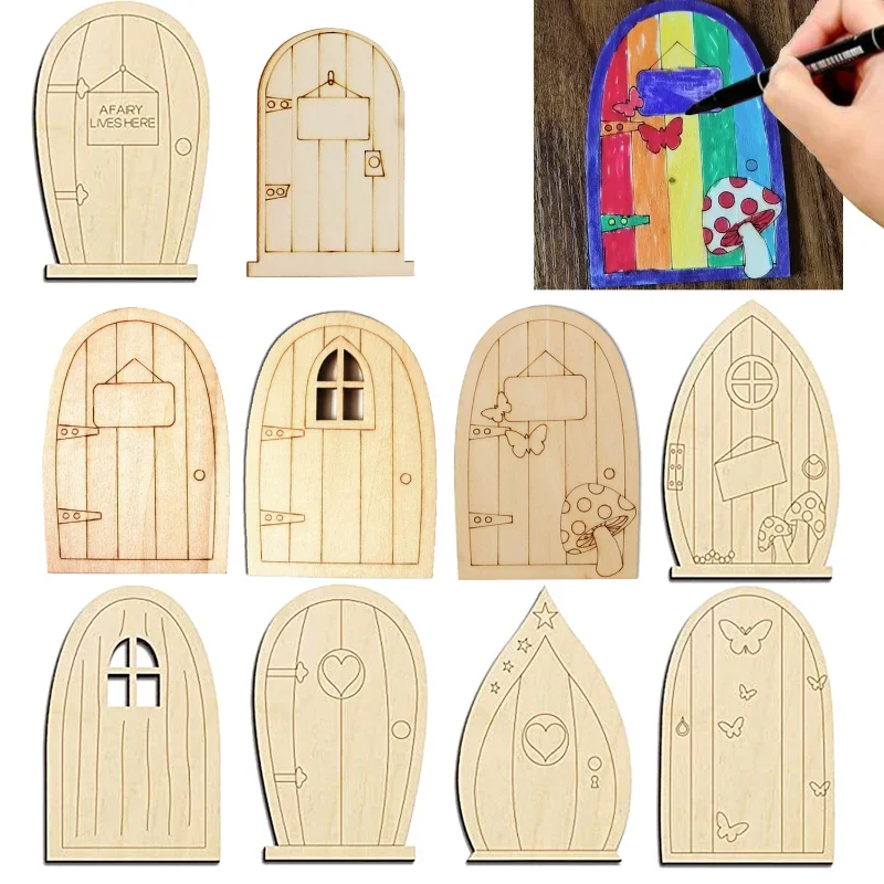 

10pcs Wooden Fairy Doors To Paint Unfinished Wood Miniature Doors Blank Fairy House Doors DIY Craft Embellishments