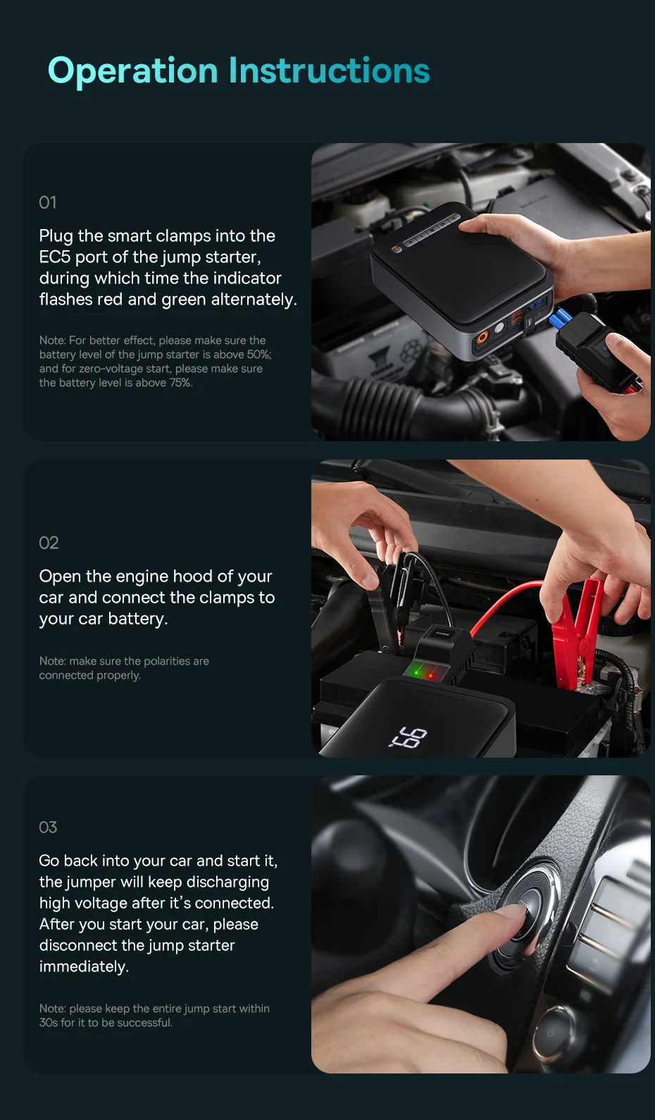 Baseus 1000A Auto-Starthilfe Powerbank 2-in-1 mit Luftpumpe, tragbarer Auto-Batterie-Booster für Notstartgeräte im Auto – Detail 24
