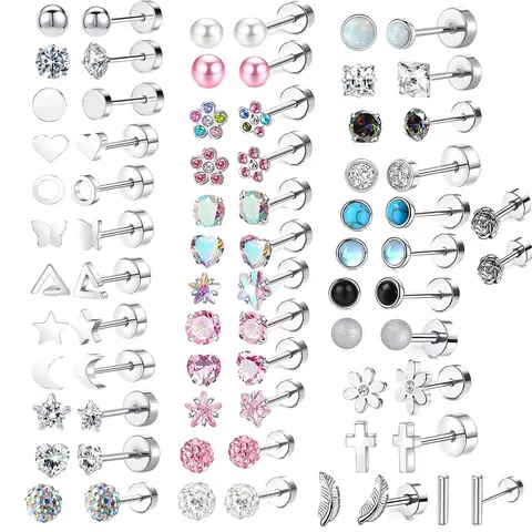 2 unids/set de pendientes de tuerca de bola de tornillo de oreja de luna de corazón de acero inoxidable para mujer, Piercing corporal de cartílago del trago de la oreja a la moda