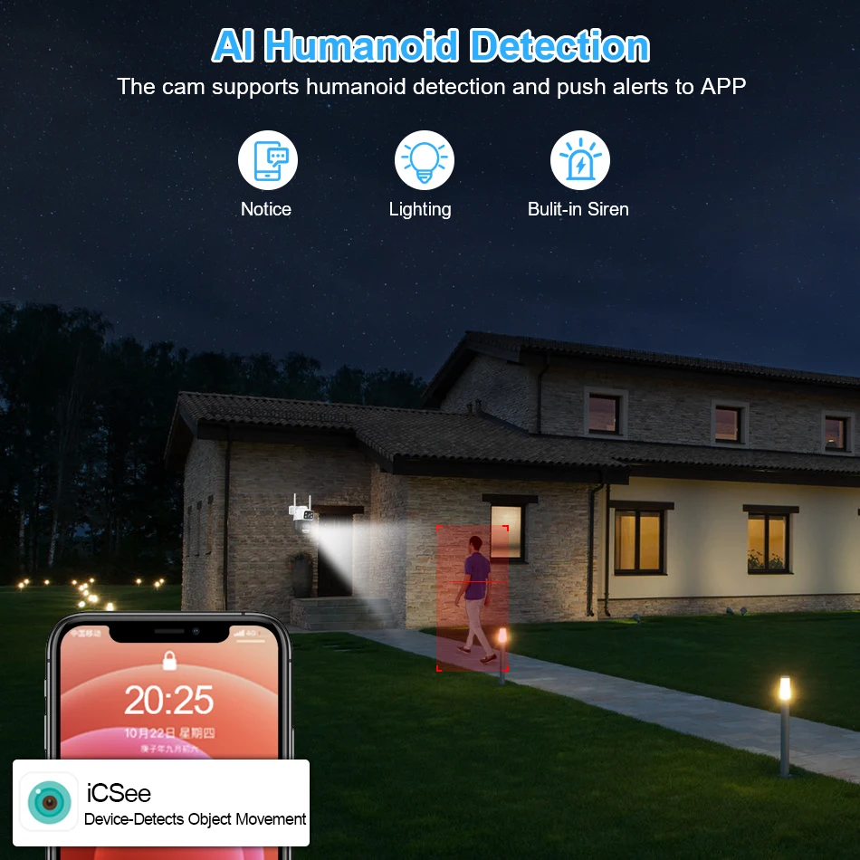 Smar-ワイヤレス屋外cctvビデオ監視カメラ,デュアルレンズ,人間検出,自動追跡,wifi,ptz,wifi,6mp,icsee