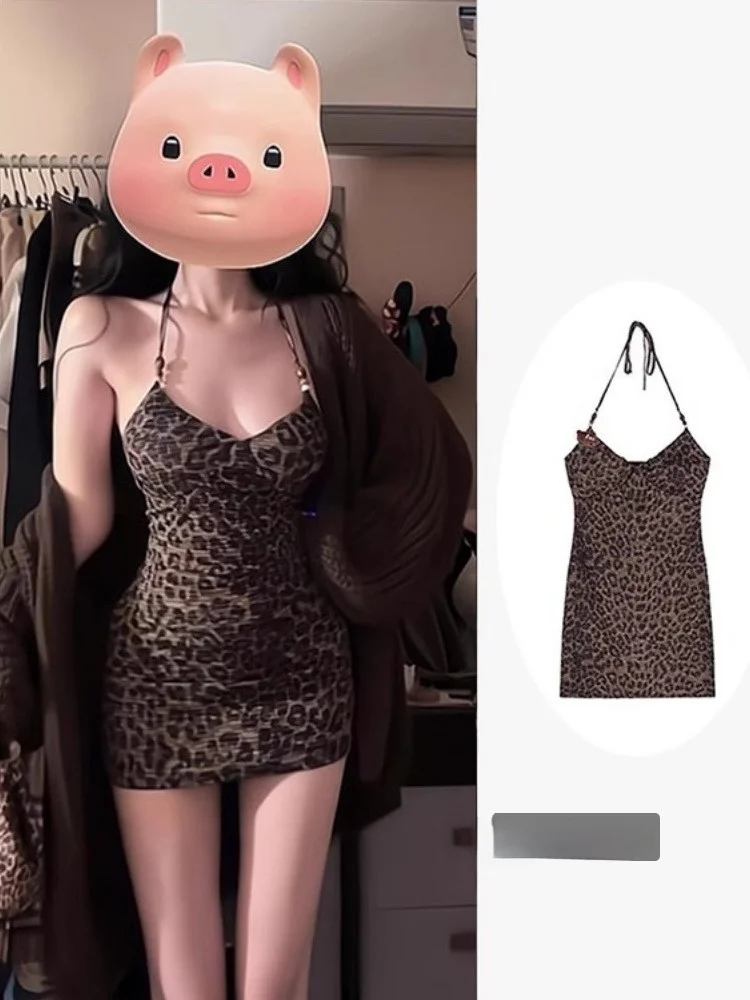 

Sexy Belted Leopard Print ter Dr Women's ort Tight Skirt Pure Desire Sle Autumn Long Sve Daily Wear A-Line Dr