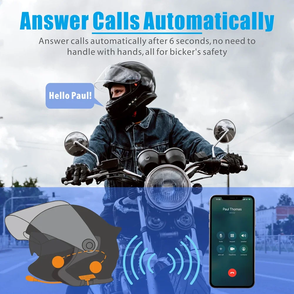 Kebidumei Motorcycle Bluetooth 5.2 Helmet Headset Wireless Handsfree Stereo Music Player Moto Noise Reduction Haedphone with Mic image 5