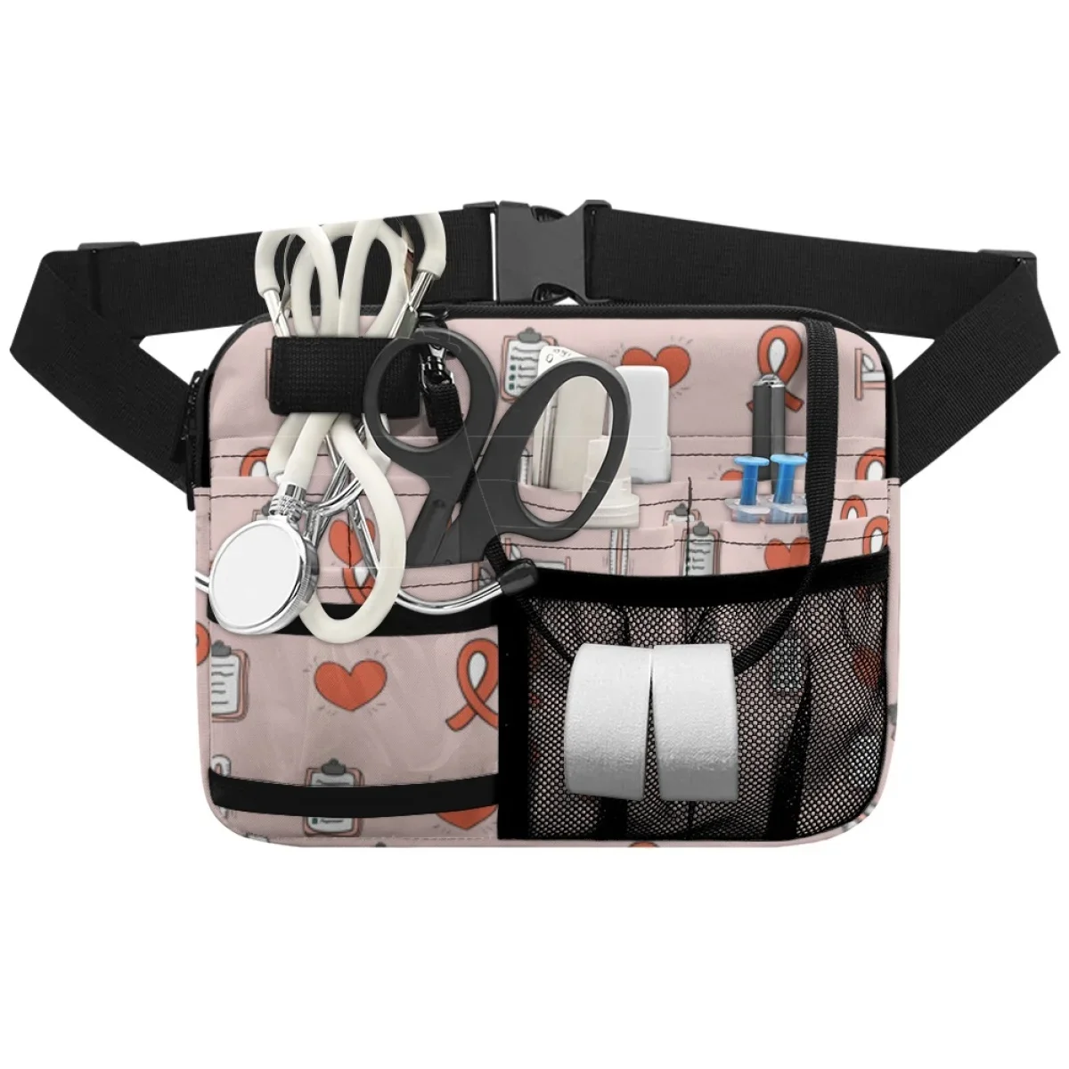 Bolsa de cinturón de enfermera informal con estampado de equipo médico, multibolsillo portátil, herramientas médicas de emergencia, bolsa de cintura con correa ajustable