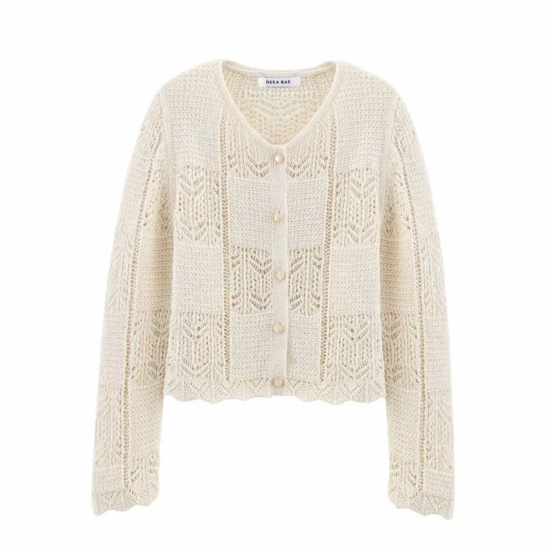 

Summer 2025 New Arrival Women's Knitted Long Sve round Ne Outerwear Embroidered Me Jaet Commute Sle ort Length