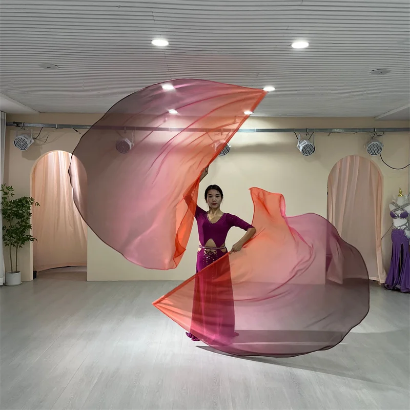 One Pair Dance Props Semicircle Worship Angel Wing Flags with Rods Large Streamer Chiffon Veil Adults Belly Dance Stage Show New