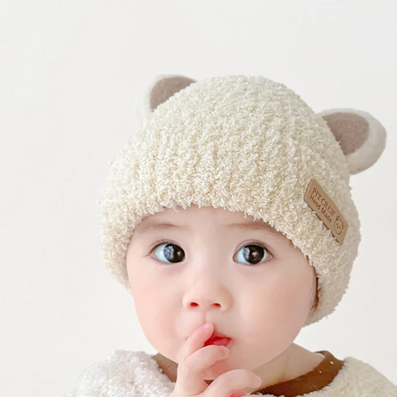 Baby Boy Beanie Protect Neck Bear Windproof Winter Child Cartoon Hat Knitted Warm Kids Girls Earflap Caps