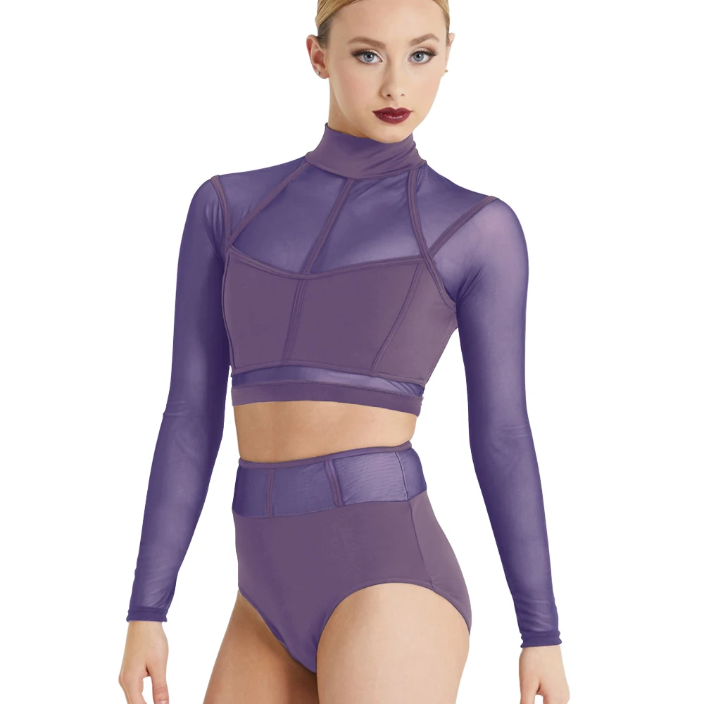 MiDee 2 Piece Set Jazz Dance Wear for Girls Women Long Sleeves K-Pop Girl Group Dance Outfits Modern Ballet Stage Dance Costume