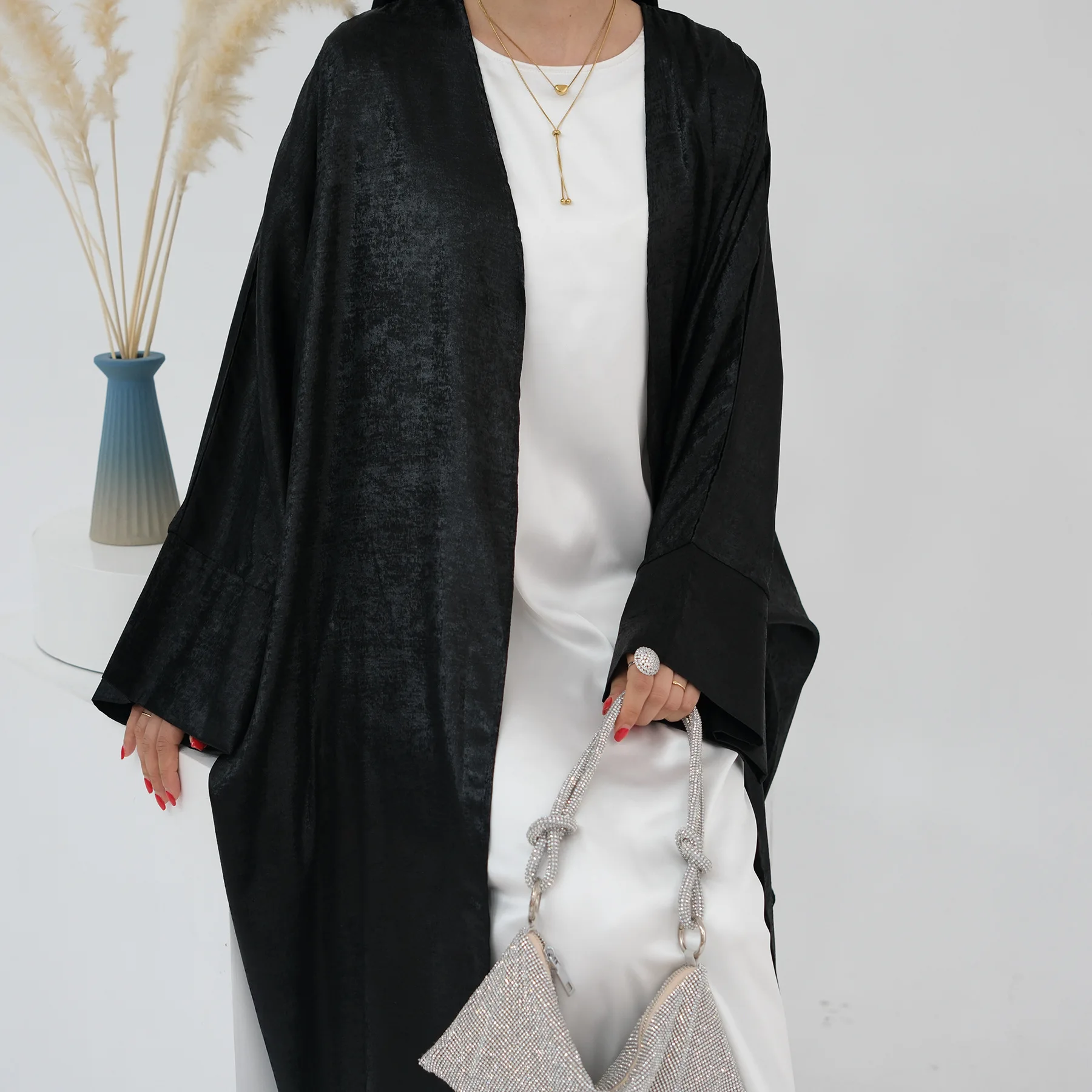 2024 New Fashion Turkish Dubai Abaya Muslim Women Elegant Robe Arabic Kimono Islam Open Abayas Islam Clothing Modest Coat