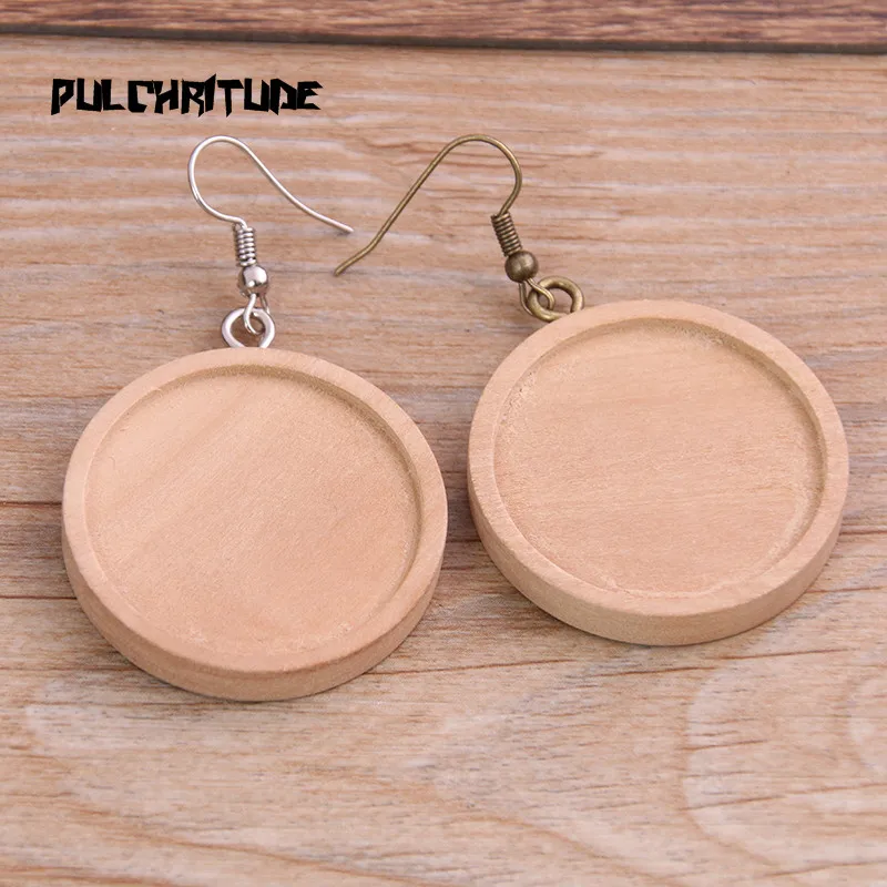 4pcs 4 Size Wood Cabochon Earring Base Settings Blank Stainless Steel HooksDiy Accessories For Making Earrings