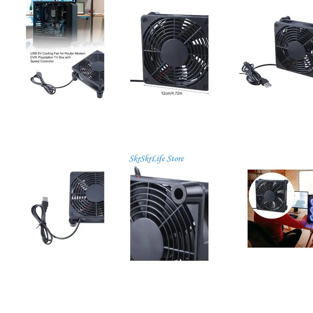 

E65E 1500rpm Router Cooling Fan for Computer Coolers Box DC5V USB Power 120mm Fan with 1 Speed Controller