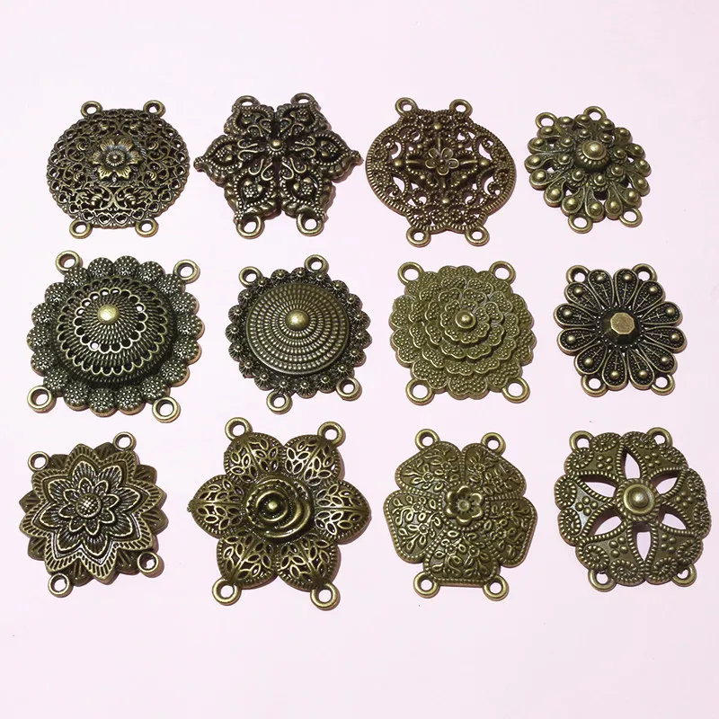 10pcs Bronze Color Bohemian Vintage Flower Connector Charms Pendant DIY Jewelry Making Accessories Findings Necklace Bracelet