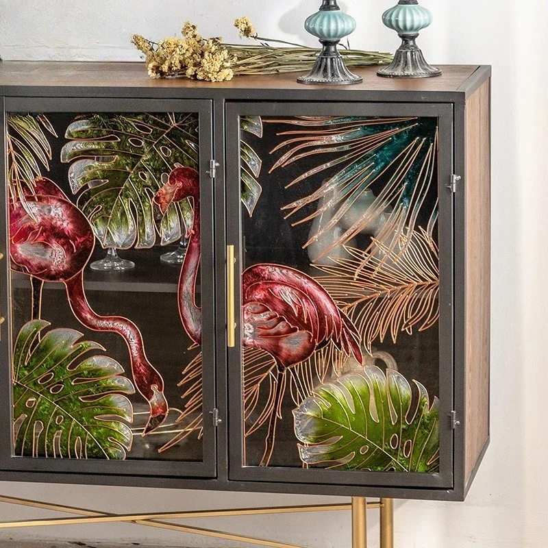 Armoire d'entrée rétro américaine, armoire à thé en fer forgé, salon de lit et de petit déjeuner, côté salle à manger, vitrine