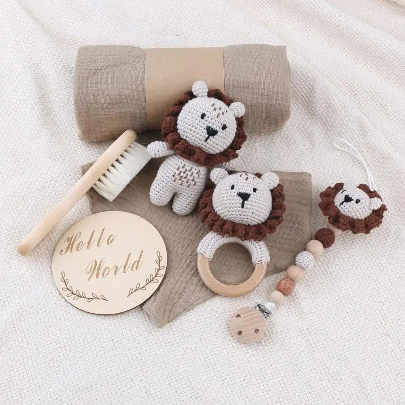 

Вязаный крючком набор игрушек-погремушек, подарок для прорезывания зубов, зажим для соски, успокаивающая игрушка, 7 шт., L8RB