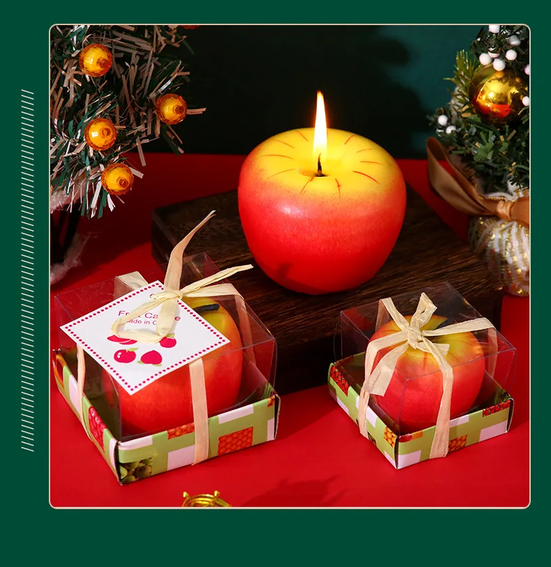 Christmas Gift Simulation Fruit Aroma Candle Apple Smokeless Handmade Candle Christmas Eve Party Decoration Gift Candles Red App