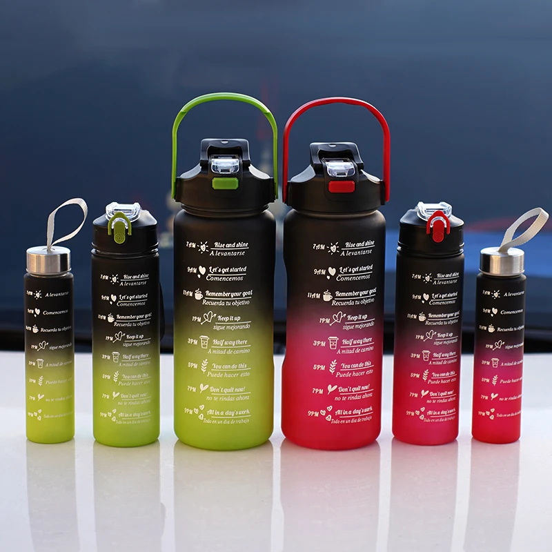 

Set of 3 Large Capacity Gradient Sports Water Bottles 300ml 800ml 2000ml with Straw Modern Design in Multiple Colors Drinkware
