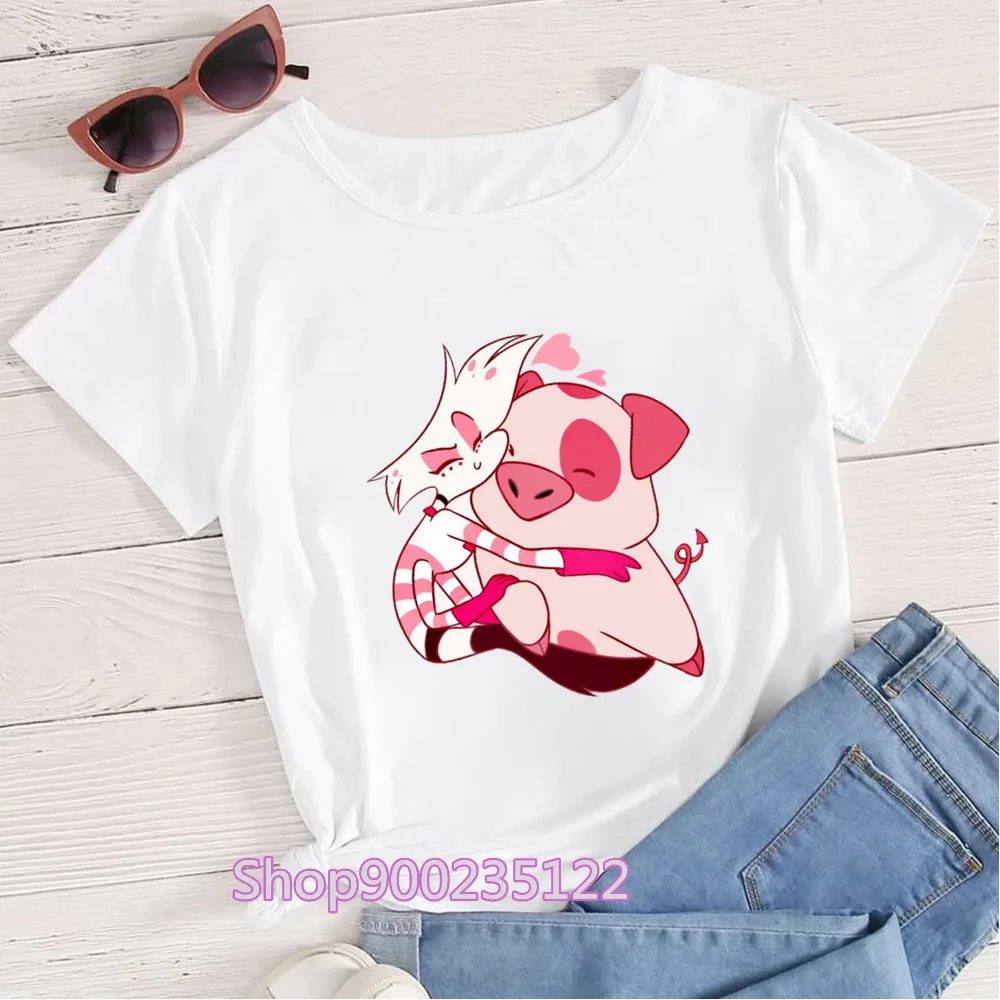 Kawaii Fat nuggets T-Shirt Women Gothic Angel Dust T Shirts Printed Cute pig Graphic Tees Y2K Tshirt Funny Tops Clothes