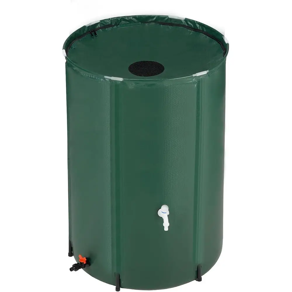100-Gallon Collapsible Rainwater Barrel, Portable Storage Tank with Filter and Spigot Overflow Kit
