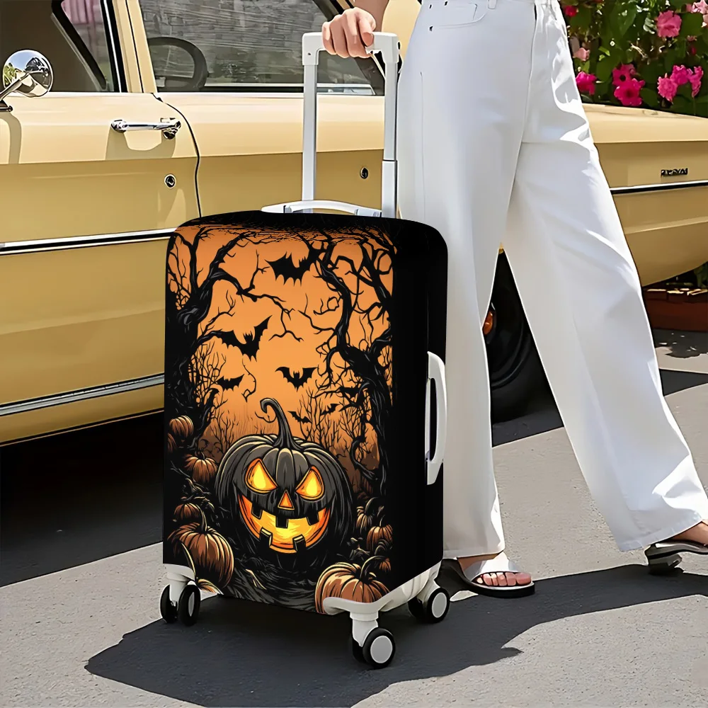 1PC Halloween Pumpkin Print Luggage Cover for luggage sizes 18-32 inches; dust and elastic travel accessories to effectively pro
