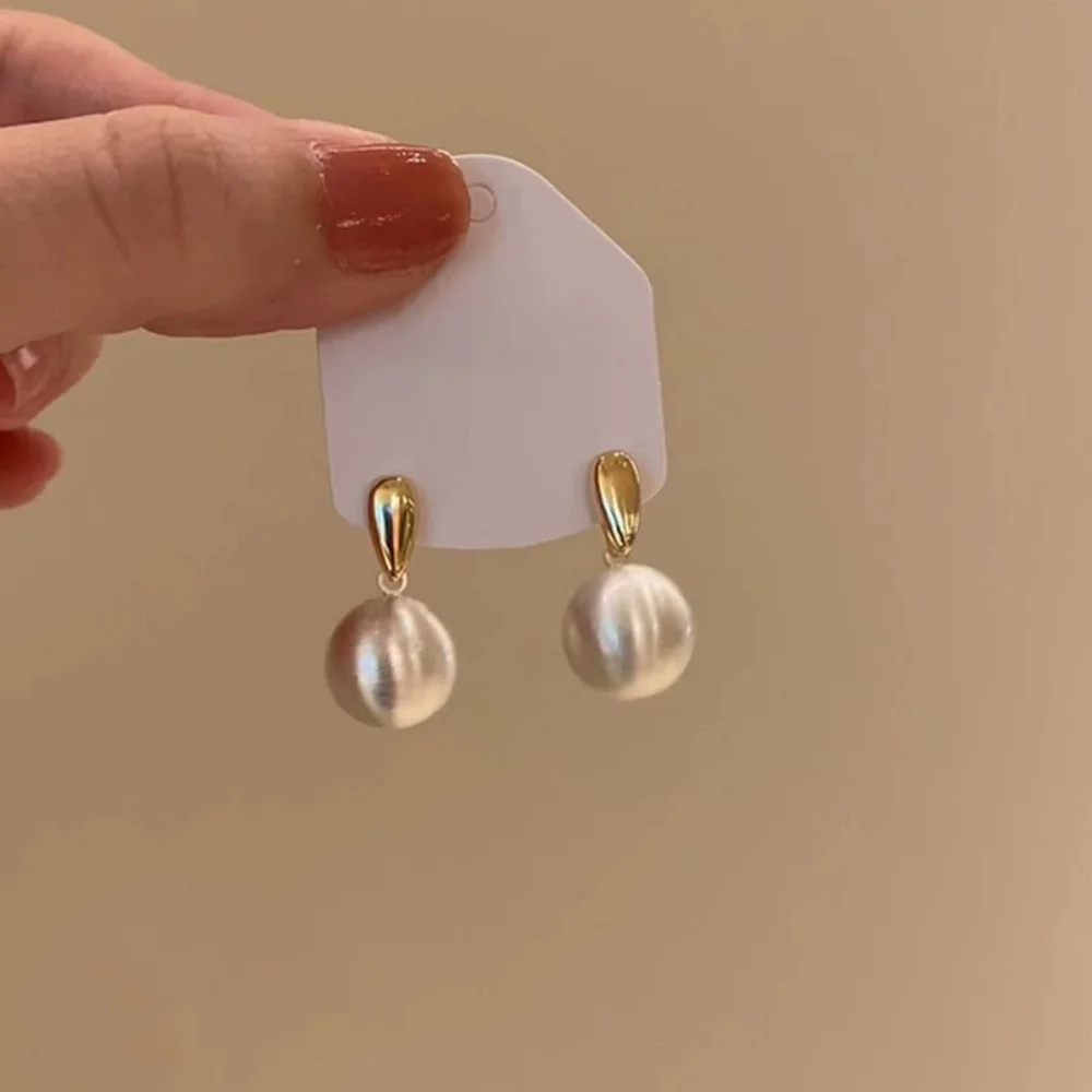 New Geometric Frosted Brushed Metal Ball Pendant Earrings For Women Unique Trendy Temperament Simple High-end Jewelry Gift